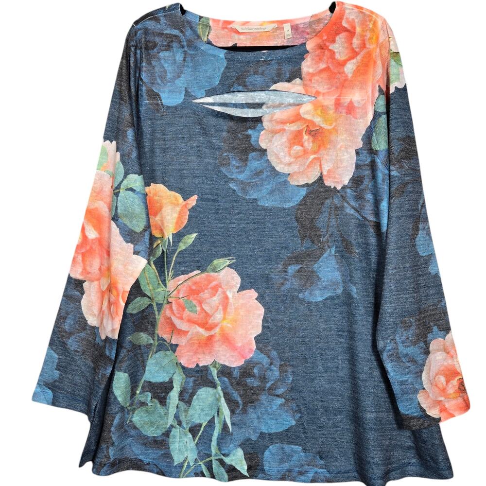 Soft Surroundings‎ Tunic Womens 1X Evening Primrose Floral Keyhole Peekaboo